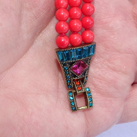 Heidi Daus Necklace & Extender/Bracelet Rhinestone & Faux Coral Bead Multistrand - Picture 15 of 16